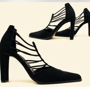 Via Spiga Black Suede Strappy Heels